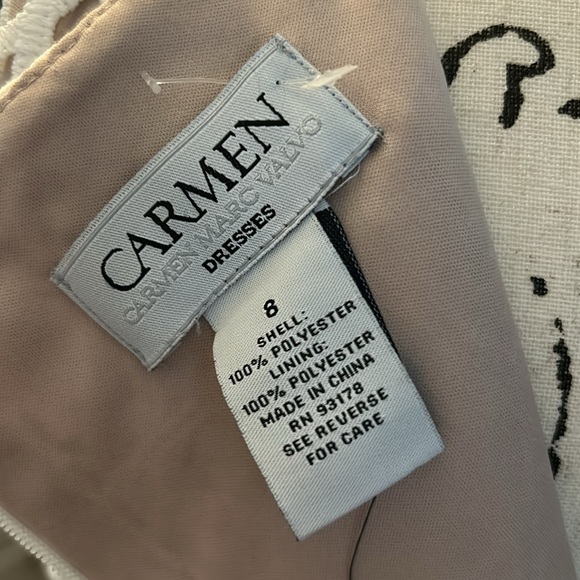 Tan and white Carmen Marc Valvo dress, unique styling, Size 8 - Picture 6 of 7